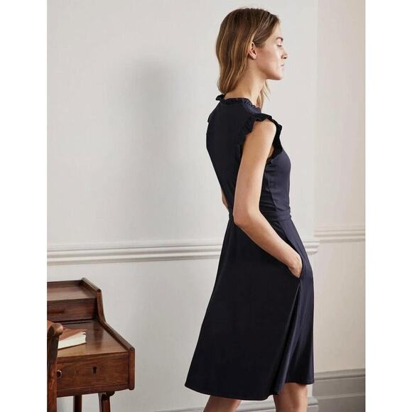 NWT Boden Navy Ruffle Fixed Wrap Jersey Dress Sz US 6 - Picture 11 of 11